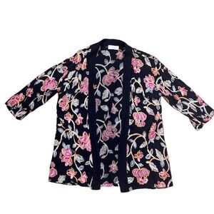Braeve Women's M/L Black Floral Embroidered Open Front Kimono Cardigan